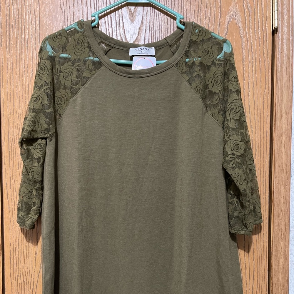 Olive tunic with lace sleeves